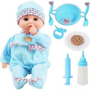 Toy Choi's Interactive Baby Doll - 16 Inch Crying Talking Feeding Dolls with Different Sounds and Accessories, Pretend Play Preschool Toys for 2 3 4 5  Year Old Girls Boys Gift, Blue
