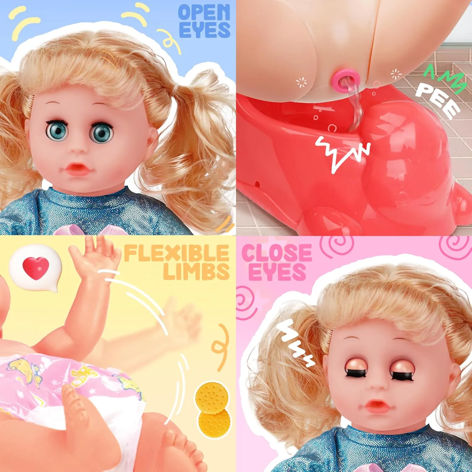 Toy Choi's Interactive Baby Doll Blue - 14 Inch Crying Talking Feeding Dolls with Open/Close Eyes,Different Sounds and Accessories - Pretend Play Preschool Toys for 3 4 5  Year Old Girls Boys Gift