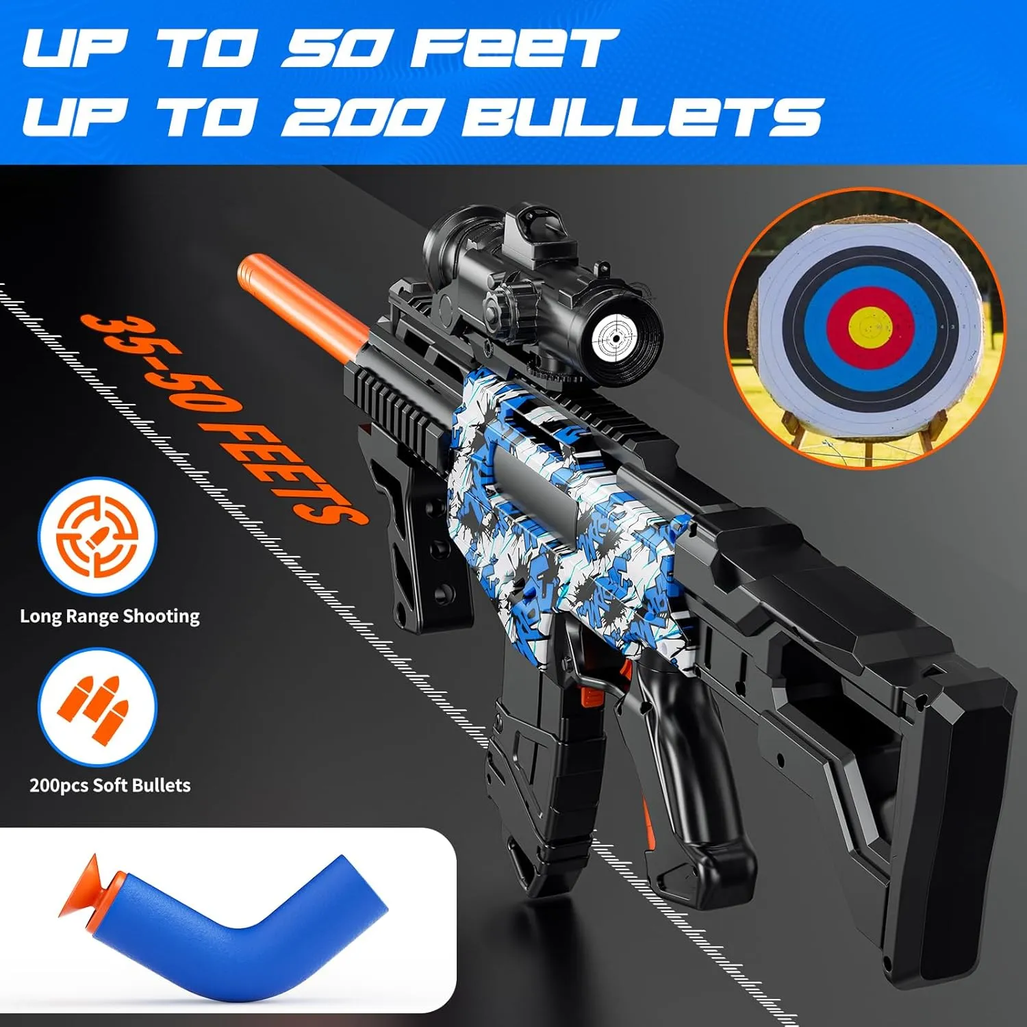 Toy Gun Automatic Sniper Rifle with Lanyard, Electric Realistic Toy Foam Blasters- 200 Darts, Tactical Vest Set, Scope and 2 Clips, Cool Toys for Kids Ages 8-12, Birthday Xmas Gifts for Boys Adults