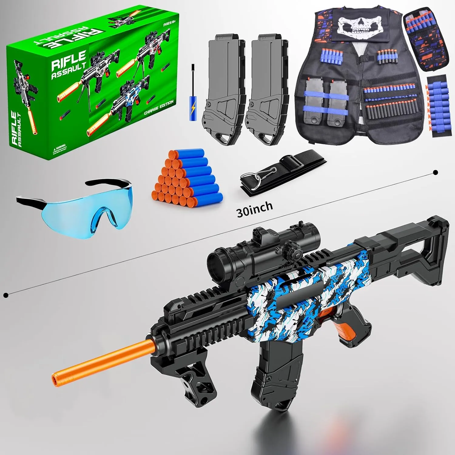 Toy Gun Automatic Sniper Rifle with Lanyard, Electric Realistic Toy Foam Blasters- 200 Darts, Tactical Vest Set, Scope and 2 Clips, Cool Toys for Kids Ages 8-12, Birthday Xmas Gifts for Boys Adults