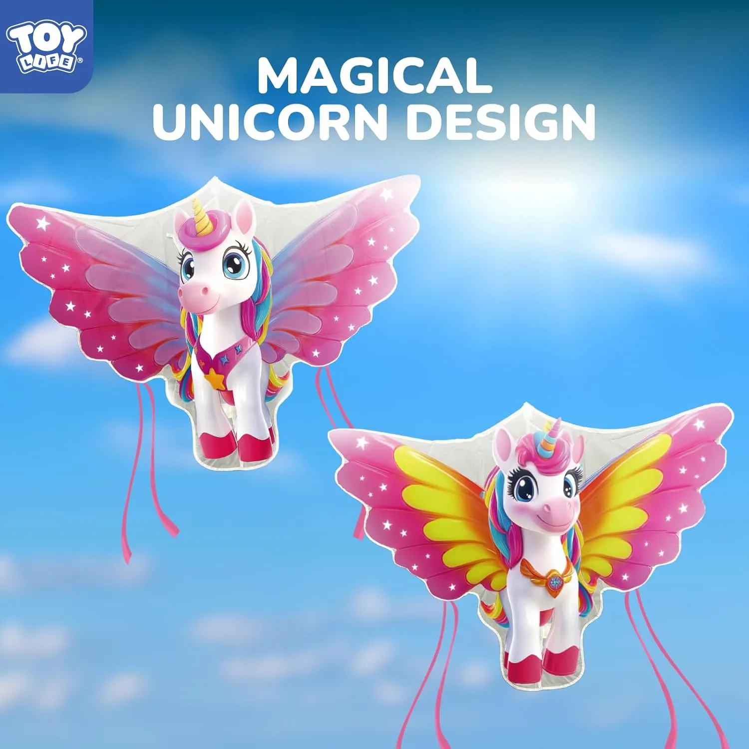 TOY Life Giant 48.4'' Unicorn Kites Easy to Fly for Kids Adults with 328.1 FT String, Beach Kite Outdoor Game Outside Toys Activity, Unicorn Toys for Girls, Gift for Girls Ages 4-8
