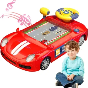 Toy Steering Wheel with Music ＆ Sound, Driving Simulator Baby Car Racing Toy Interactive Battery Powered Baby Steering Wheel for 3  Years Old Boys Girls, Red