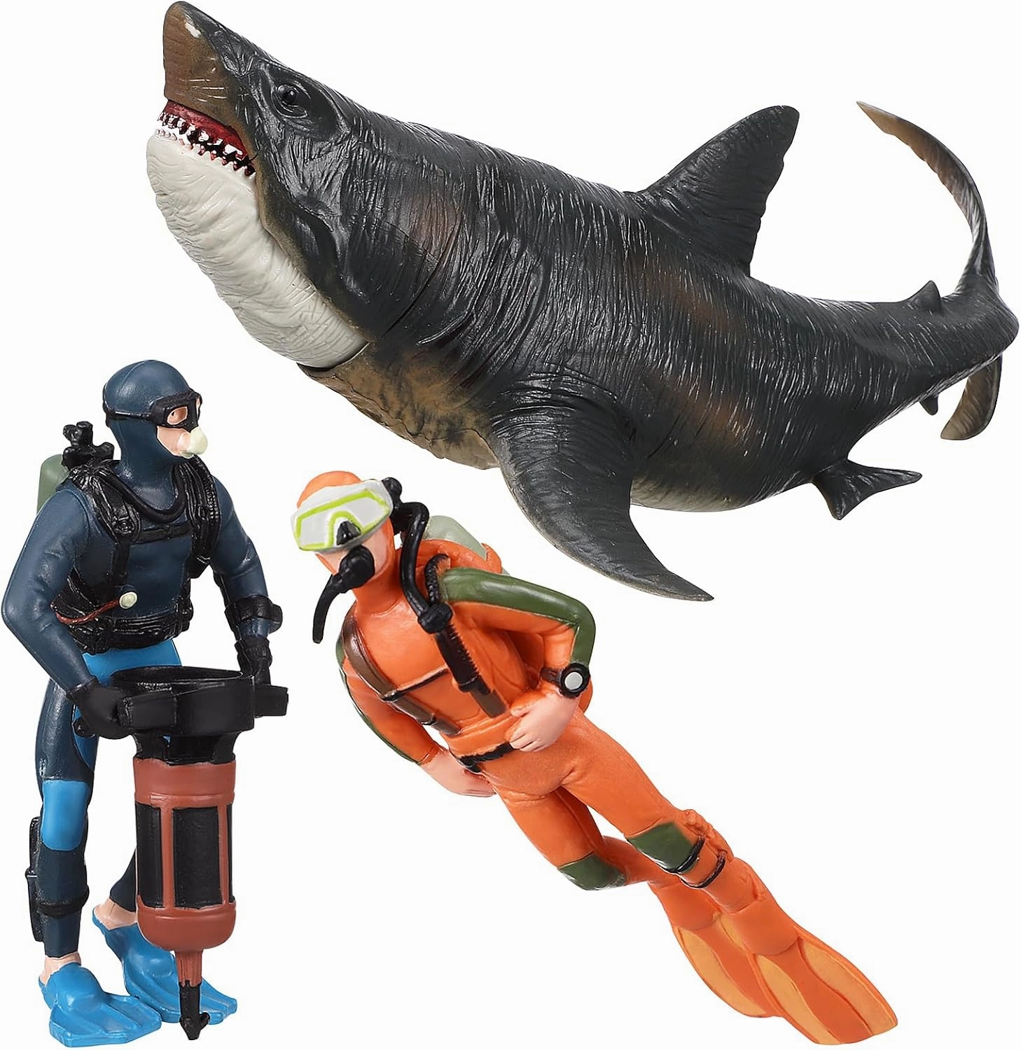 Toyvian Diver with Hose Toy Squid Fish Tank Action Figure Divers: 2PCS Scale Model Sea Animals Scuba Diver Toy Swimmers Diver Figures (as Shown 2 (Diver/Piling Diver/Shark))