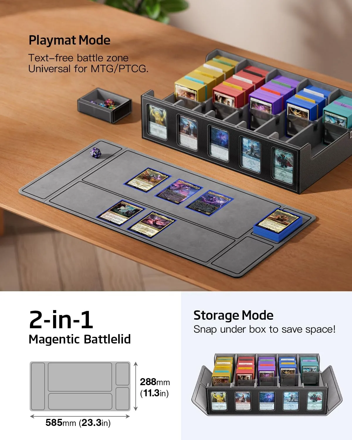Trading Card Storage Box 3900  Capacity - 5-Row Card Case with Magnetic Lid & Commander Display for MTG TCG Sports Cards,Includes 5 Toploaders/50 Dividers/10 Stoppers/Dice Box/Cleaning Cloth