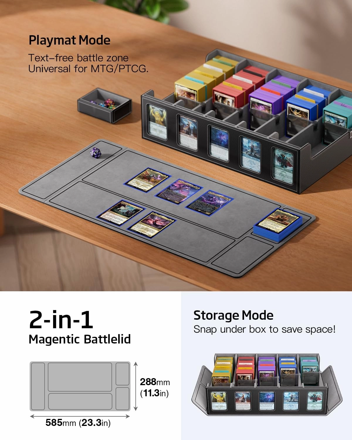 Trading Card Storage Box 3900  Capacity - 5-Row Card Case with Magnetic Lid & Commander Display for MTG TCG Sports Cards,Includes 5 Toploaders/50 Dividers/10 Stoppers/Dice Box/Cleaning Cloth