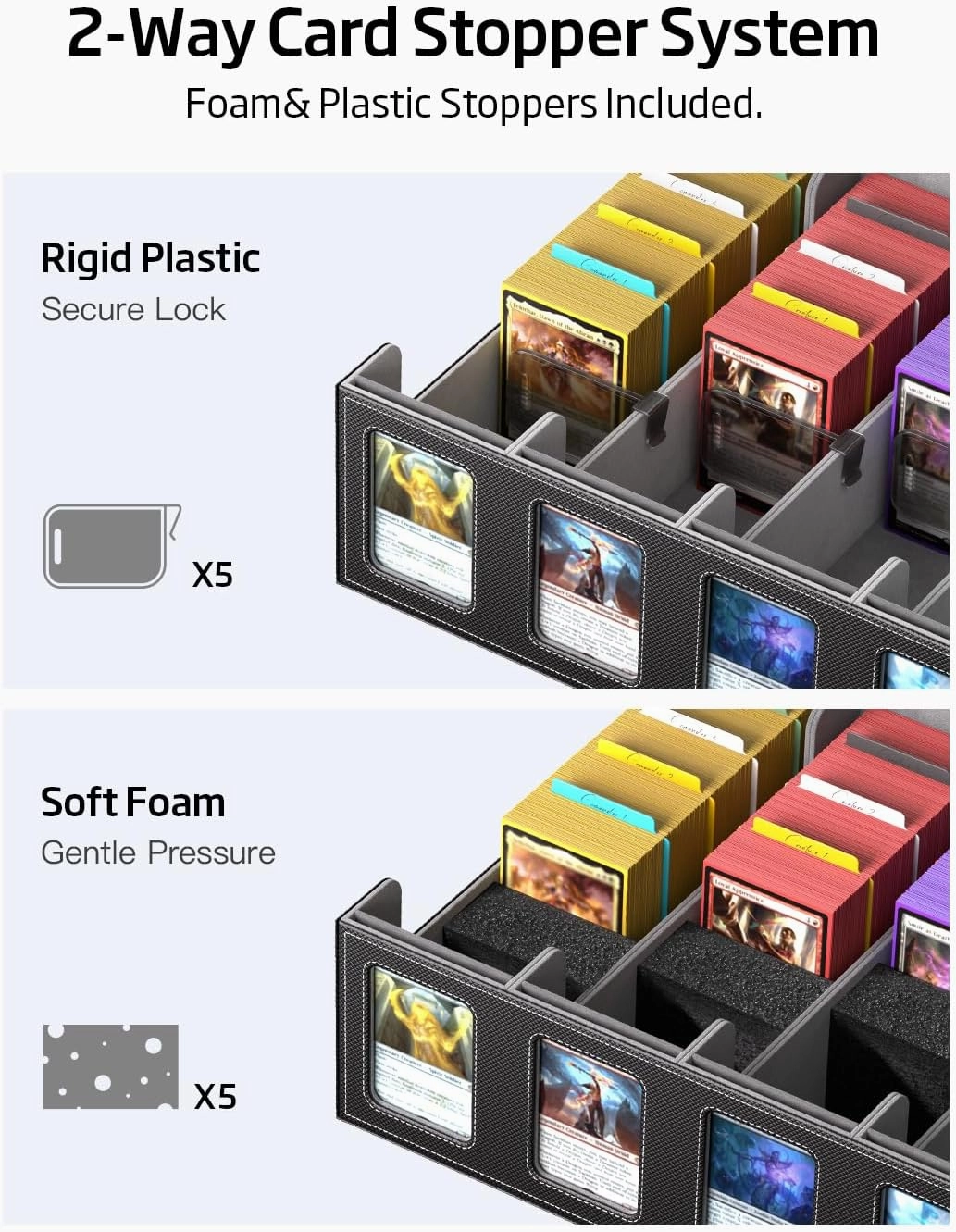 Trading Card Storage Box 3900  Capacity - 5-Row Card Case with Magnetic Lid & Commander Display for MTG TCG Sports Cards,Includes 5 Toploaders/50 Dividers/10 Stoppers/Dice Box/Cleaning Cloth