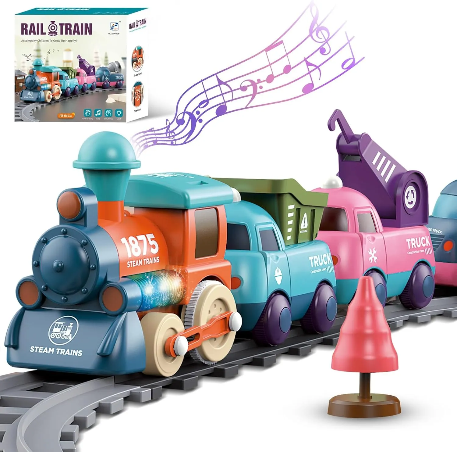 Train Set - Electric Train Toys Set for Toddlers Kids Ages 3 4 5 6 7 8  Years Old - Train Toys with Tracks - Battery Powered Play Set Toy with Light & Sounds - Christmas Train Set