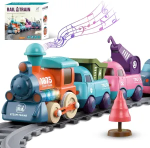 Train Set - Electric Train Toys Set for Toddlers Kids Ages 3 4 5 6 7 8  Years Old - Train Toys with Tracks - Battery Powered Play Set Toy with Light & Sounds - Christmas Train Set