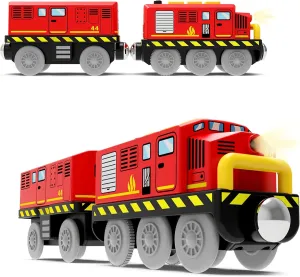 Train Toys Battery Operated Locomotive Train for Wooden Track, Motorized Train for Toddlers with Magnetic Connection, Compatible with Thomas, Brio, Chuggington, Melissa and Doug