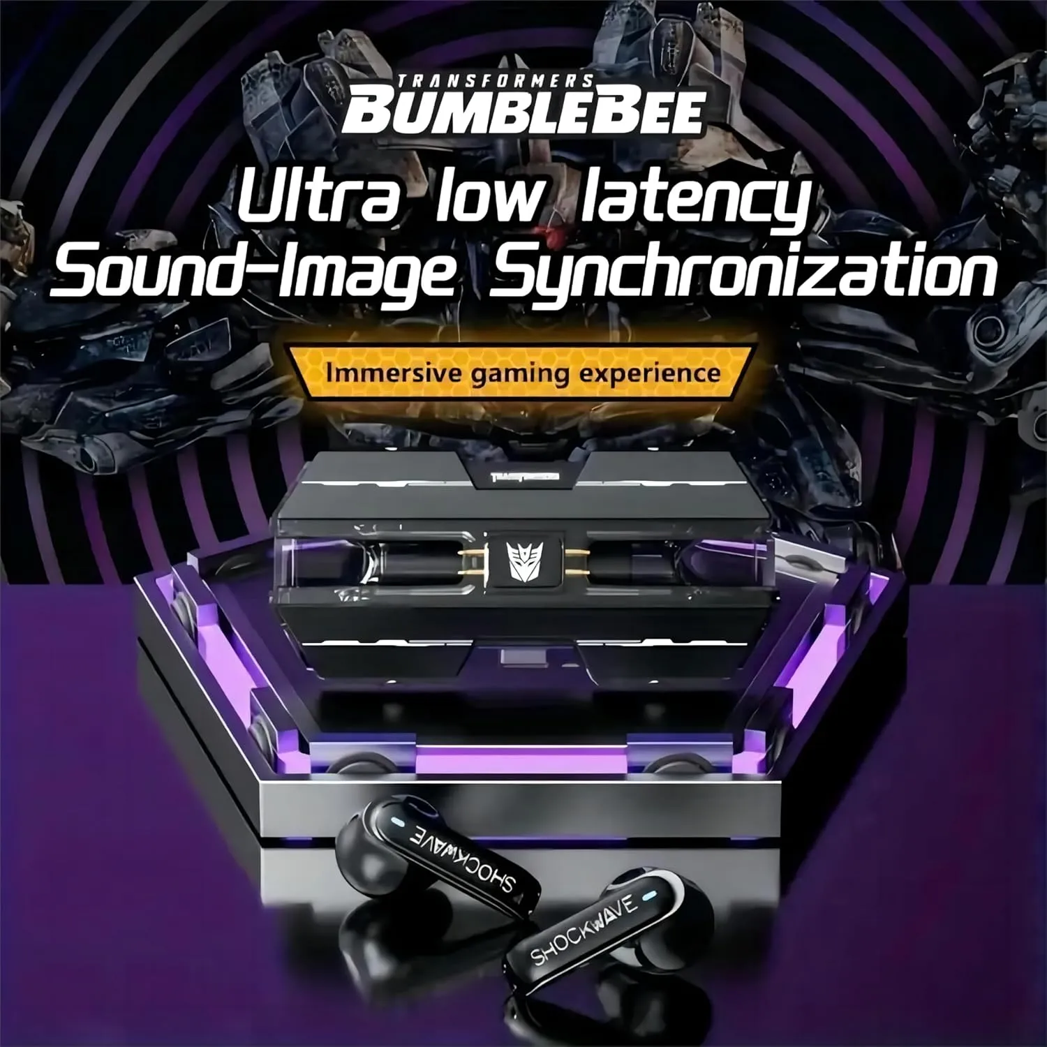 Transformers TF-T01 True Wireless Earbuds Wireless Bluetooth 5.4 Ear Buds Deep Bass Sound Earbud with Smart Noise Cancelling Mic IPX5 Waterproof in Ear Earphones for Android iOS Black Shockwave