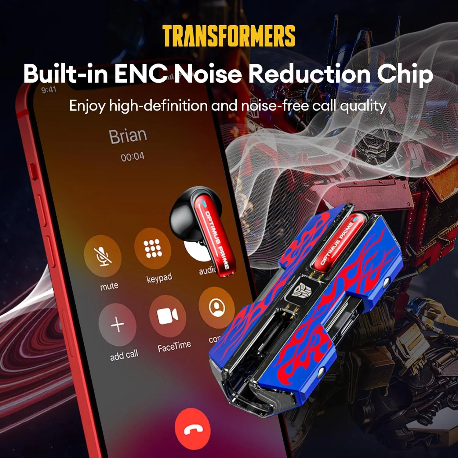 Transformers TF-T01 True Wireless Earbuds Wireless Bluetooth 5.4 Ear Buds Deep Bass Sound Earbud with Smart Noise Cancelling Mic IPX5 Waterproof in Ear Earphones for Android iOS Blue Optimus Prime