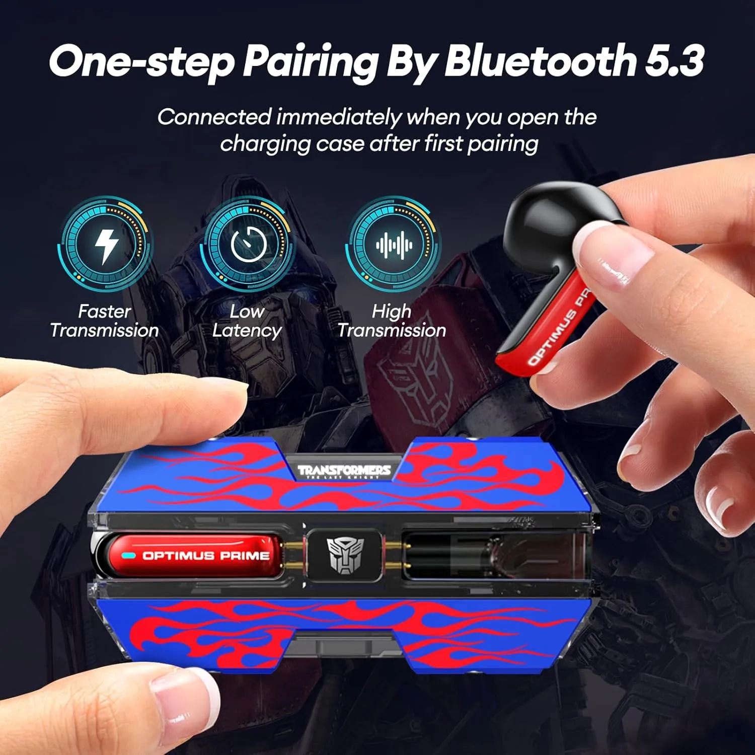 Transformers TF-T01 True Wireless Earbuds Wireless Bluetooth 5.4 Ear Buds Deep Bass Sound Earbud with Smart Noise Cancelling Mic IPX5 Waterproof in Ear Earphones for Android iOS Blue Optimus Prime