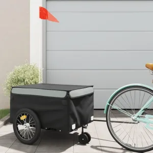 Transport Heavy Loads with Durable Iron Bike Trailer, Easy to Attach, Includes Safety Flag, Black and Gray