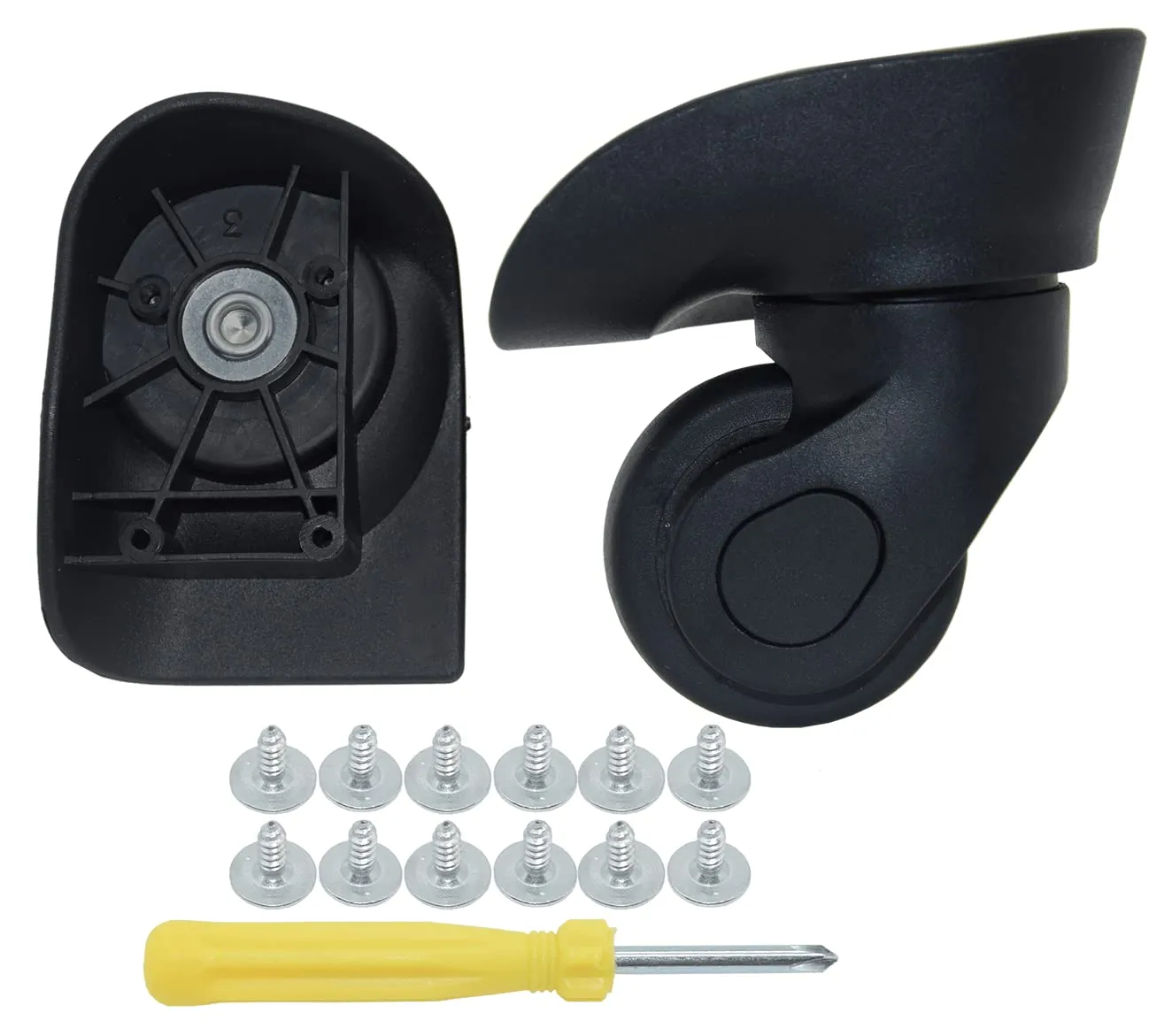 Travel Suitcase Carry On Luggage Spinner Wheels Replacement Left and Right Caster with Screws and Tool 2Pcs Black