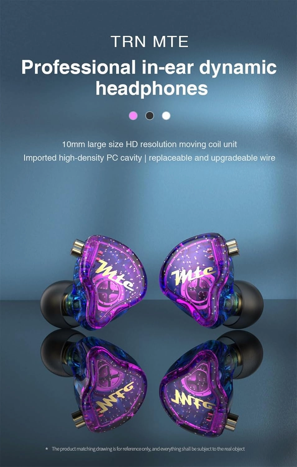 TRN MTE 10mm Dynamic Driver Earbuds,TRN in Ear Headphones HiFi Stereo Sound Earphones with Detachable 2Pin Cable for Musician Drummer(Black,Without Mic)