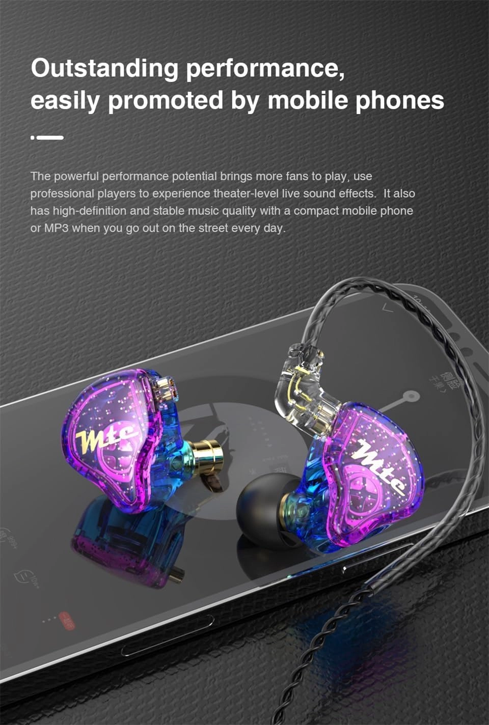 TRN MTE 10mm Dynamic Driver Earbuds,TRN in Ear Headphones HiFi Stereo Sound Earphones with Detachable 2Pin Cable for Musician Drummer(Black,Without Mic)