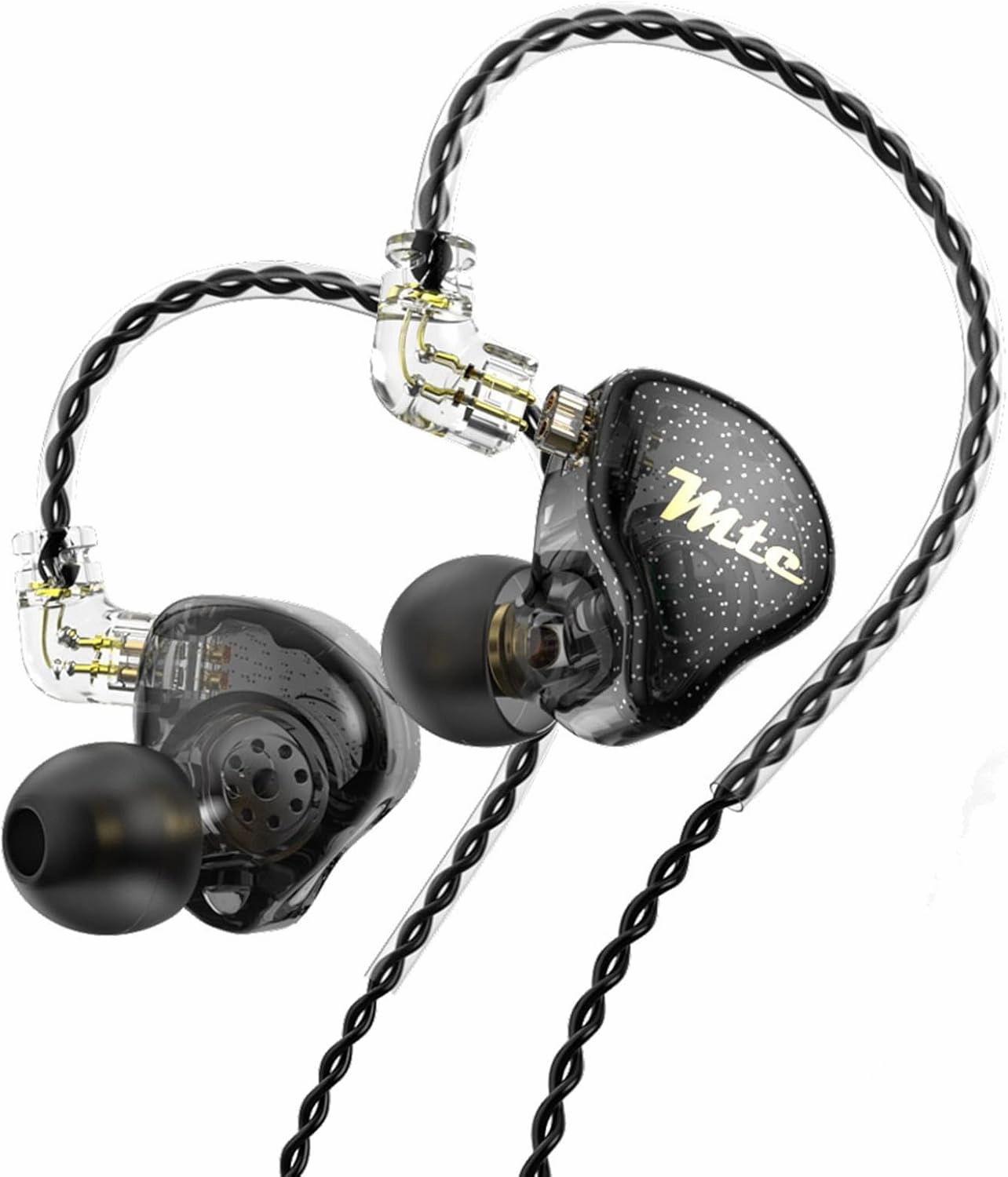 TRN MTE 10mm Dynamic Driver Earbuds,TRN in Ear Headphones HiFi Stereo Sound Earphones with Detachable 2Pin Cable for Musician Drummer(Black,Without Mic)