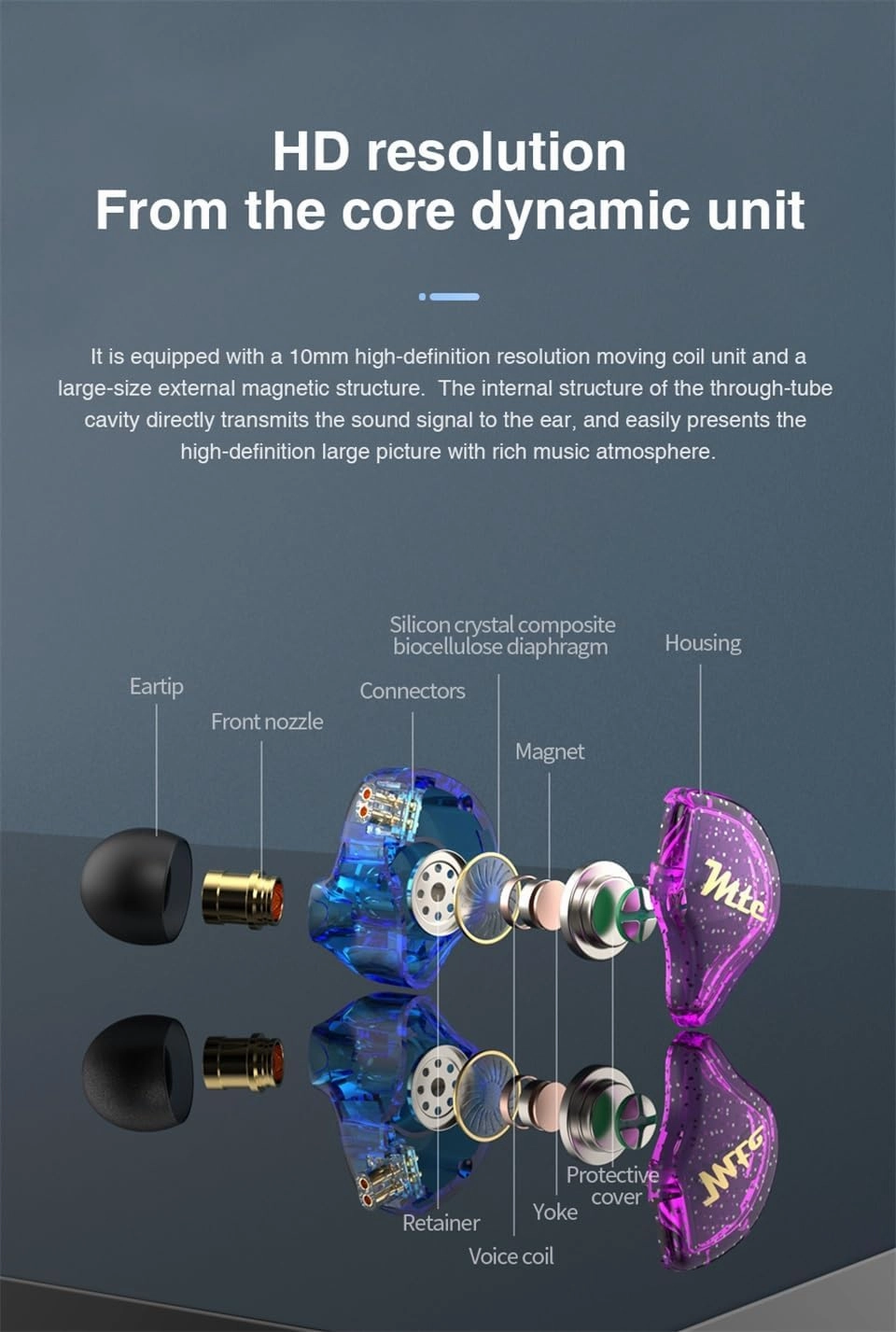 TRN MTE in Ear Monitor Earbuds 10mm Dynamic Driver Headphones Earphones Wired in Ear Buds 3.5MM Jack with Removable 2Pin Cable for Singers Band Audiophile(Purple,Without Mic)