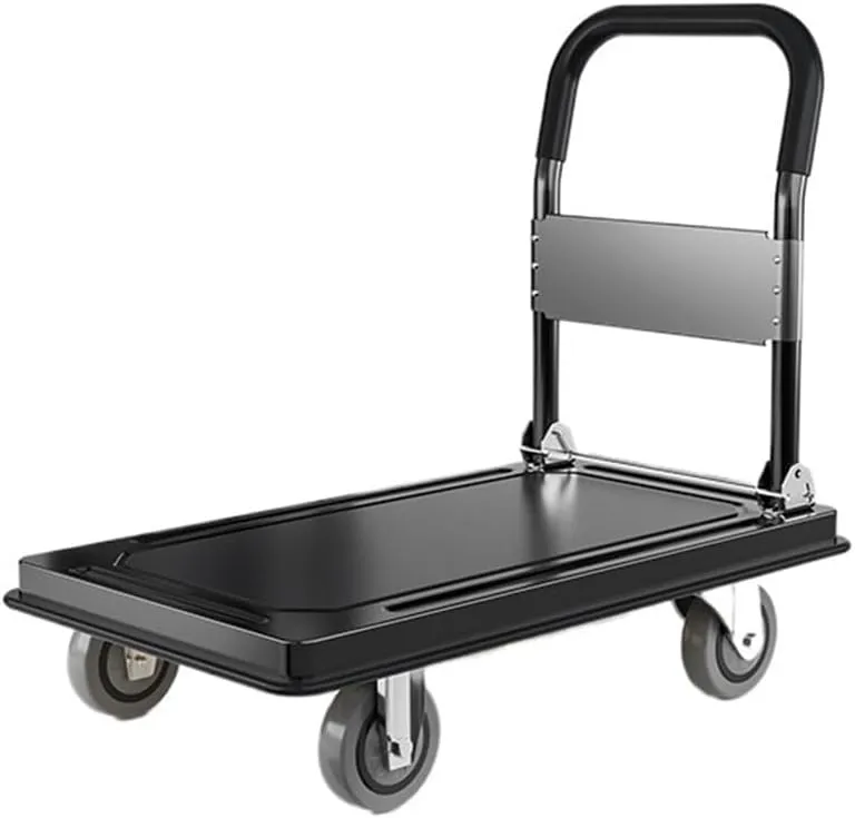 Trolley Cart for Pulling Goods Heavy-Duty Flatbed Truck Transporter Trailer Household Four-Wheel Fence Trolley Silent Folding Cart Shopping Cart(Yellow)