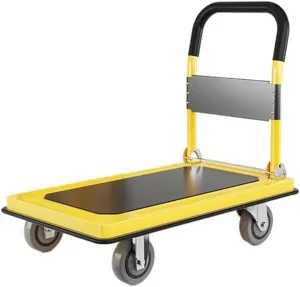 Trolley Cart for Pulling Goods Heavy-Duty Flatbed Truck Transporter Trailer Household Four-Wheel Fence Trolley Silent Folding Cart Shopping Cart(Yellow)