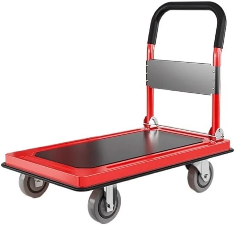 Trolley Cart for Pulling Goods Heavy-Duty Flatbed Truck Transporter Trailer Household Four-Wheel Fence Trolley Silent Folding Cart Shopping Cart(Yellow)