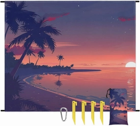 Tropical Palm Tree Beach Blanket, Sandproof Beach Mat, Adults Waterproof Quick Drying Sand Free Mat with 4 x Ground Spikes for Outdoor Travel Camping Hiking, Summer Hawaii