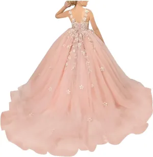 Tulle Flower Girl Dresses for Wedding Floral Appliques Princess Kids Pageant Dress Girls Birthday Party Ball Gown
