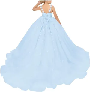 Tulle Flower Girl Dresses for Wedding Floral Appliques Princess Kids Pageant Dress Girls Birthday Party Ball Gown