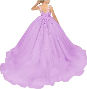 Tulle Flower Girl Dresses for Wedding Floral Appliques Princess Kids Pageant Dress Girls Birthday Party Ball Gown
