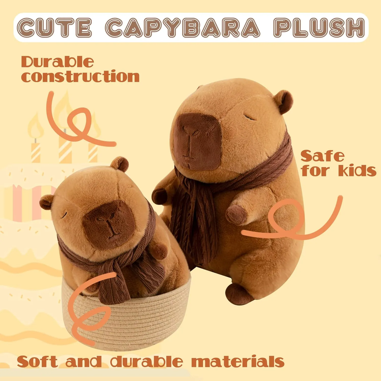 TXDRRA Capybara Plush Toy,Cute Capybara Stuffed Animal,Soft Brown Capybara Plushie,Gifts for Boys and Girls (Scarf Capybara, 17 inches)
