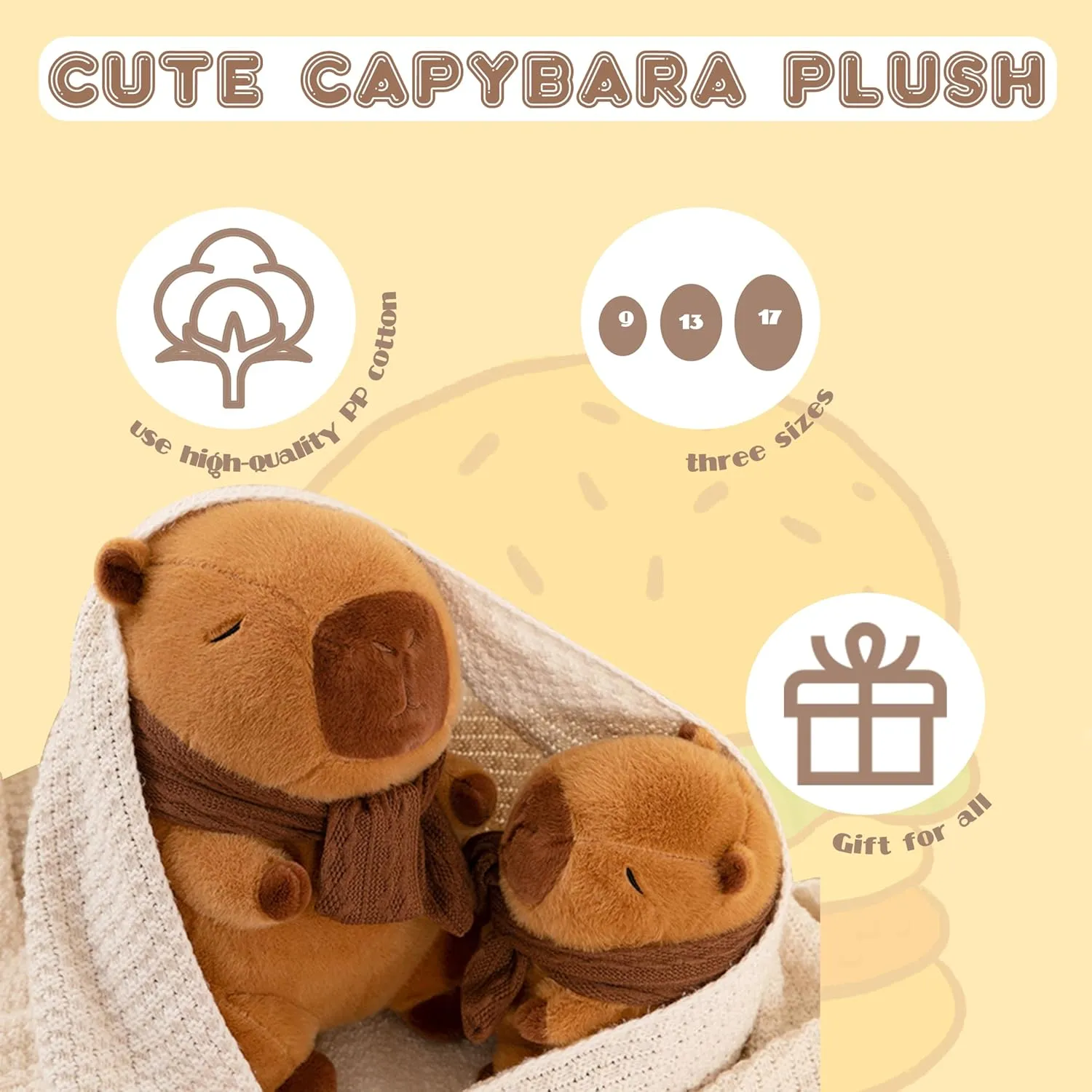 TXDRRA Capybara Plush Toy,Cute Capybara Stuffed Animal,Soft Brown Capybara Plushie,Gifts for Boys and Girls (Scarf Capybara, 17 inches)