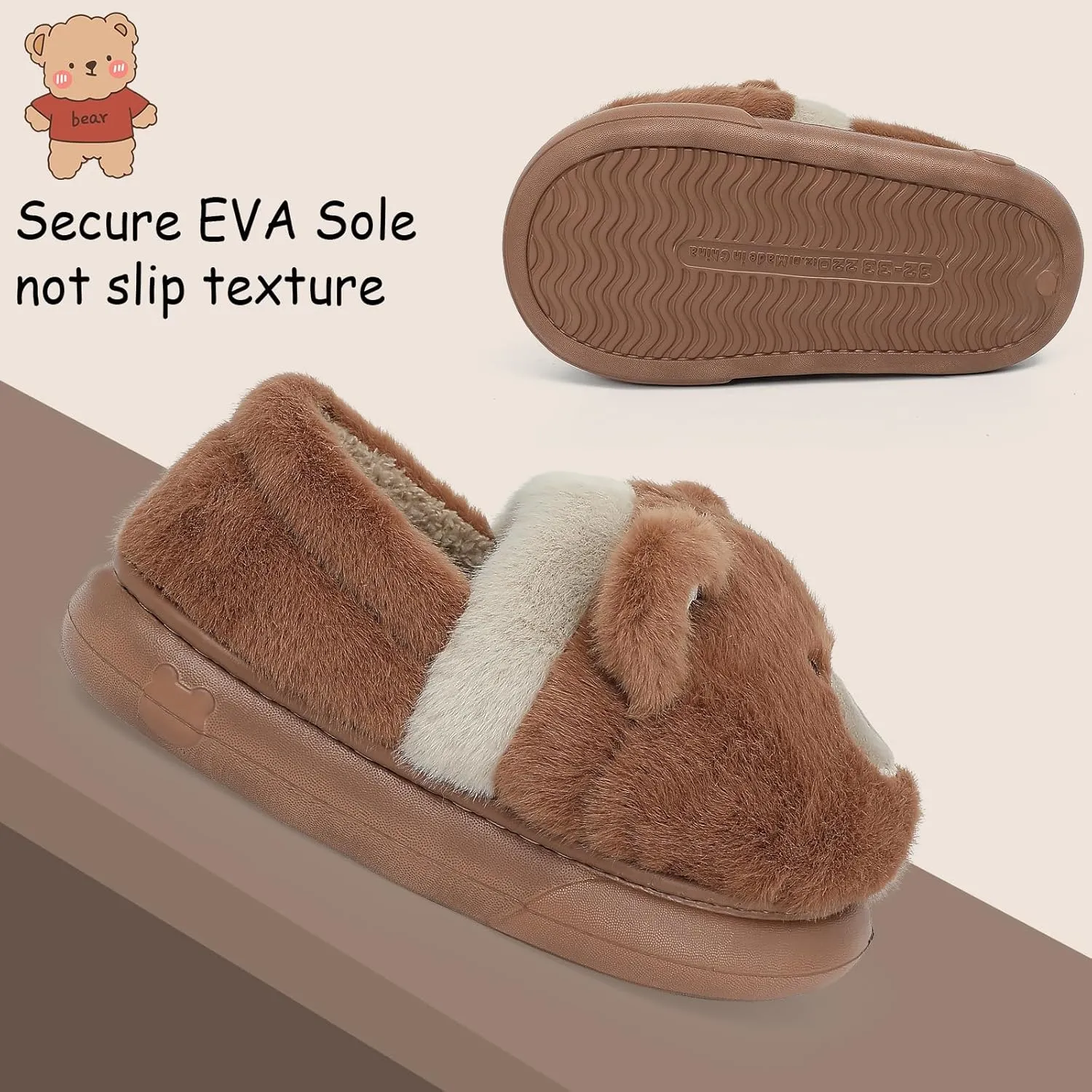 TXJ Sports Toddler Slippers Plush Warm House Slippers Anti-Skid House Shoes Indoor Outdoor for Boys Girls Kids