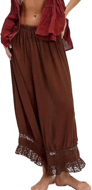 UAURORAO Women Lace Trim Long Bloomers Elastic Mid Rise Ruffle Pantaloons Cropped Flared Slips Pants Pajama Bottoms