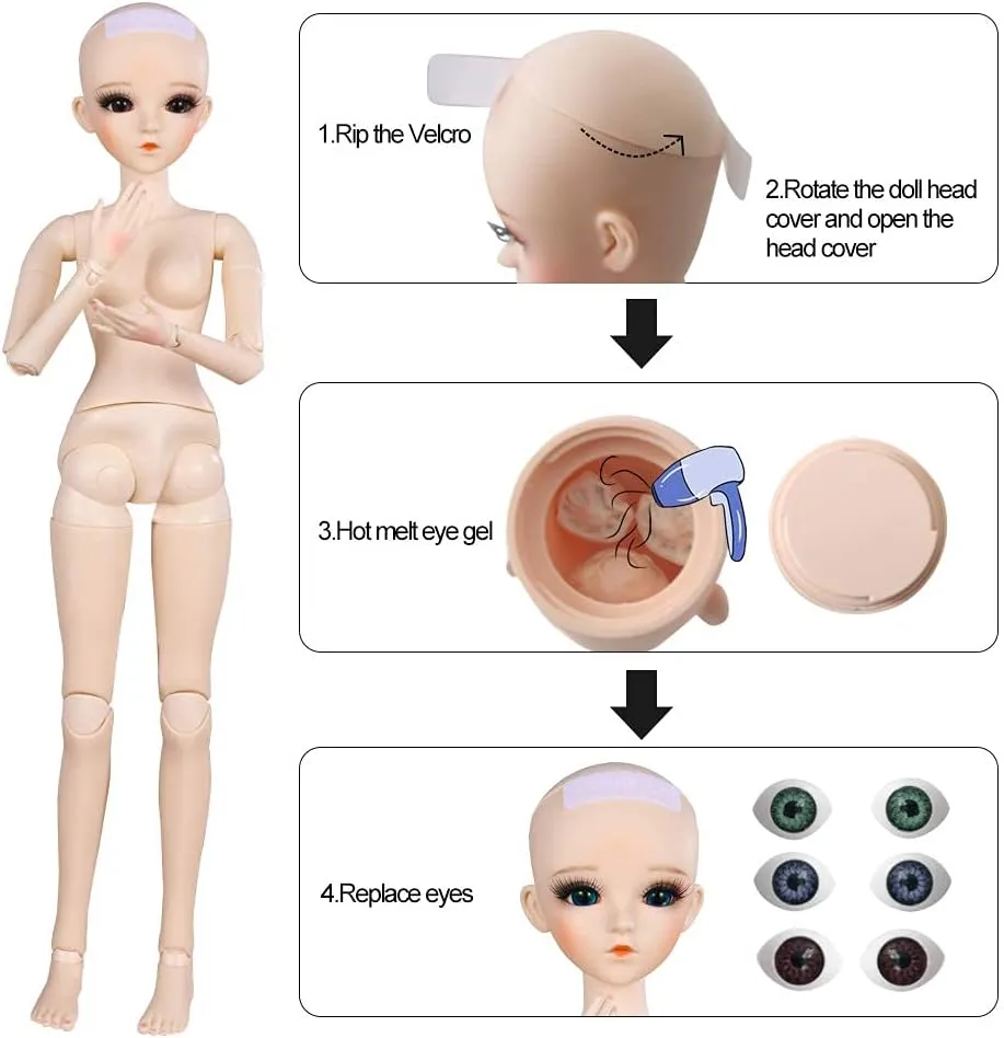 UCanaan BJD Doll, 1/3 SD Dolls 24 Inch 18 Ball Jointed Doll DIY Toys with Clothes Outfit Shoes Wig Hair Makeup, Best Gift for Girls (Elera)