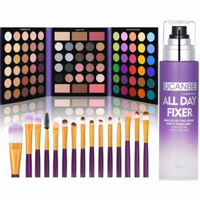 UCANBE Makeup Setting Spray   86 Colors Nude Eyeshadow Palette with 15pcs Makeup Brushes Set, Matte Glitter Long Lasting Highly Pigmented Waterproof Colorful Eye Shadow Contour Blush Powder Hig