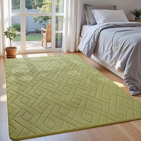 Ultra Soft Green Area Rug for Bedroom, 4x6 Modern Geometric Shag Rugs with Nonslip Backing for Living Room, Washable Fuzzy Carpet for Cozy Kids Room Nursery