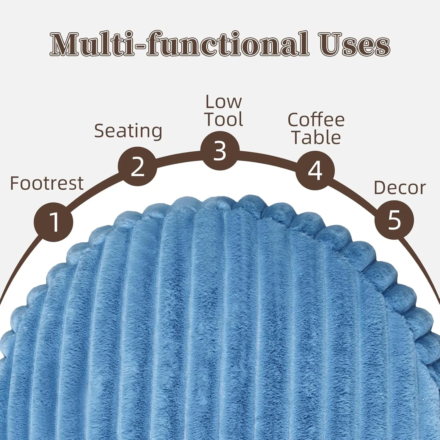 Unstuffed Pouf Ottoman Cover Soft Storage Extra Seat Farmhouse Comfortable Bohemian Poufs Accent Footrest 20x20x8 Inches for Living Room Bedroom Study Nook (Blue, Round)