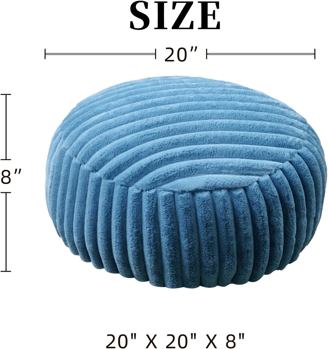 Unstuffed Pouf Ottoman Cover Soft Storage Extra Seat Farmhouse Comfortable Bohemian Poufs Accent Footrest 20x20x8 Inches for Living Room Bedroom Study Nook (Blue, Round)