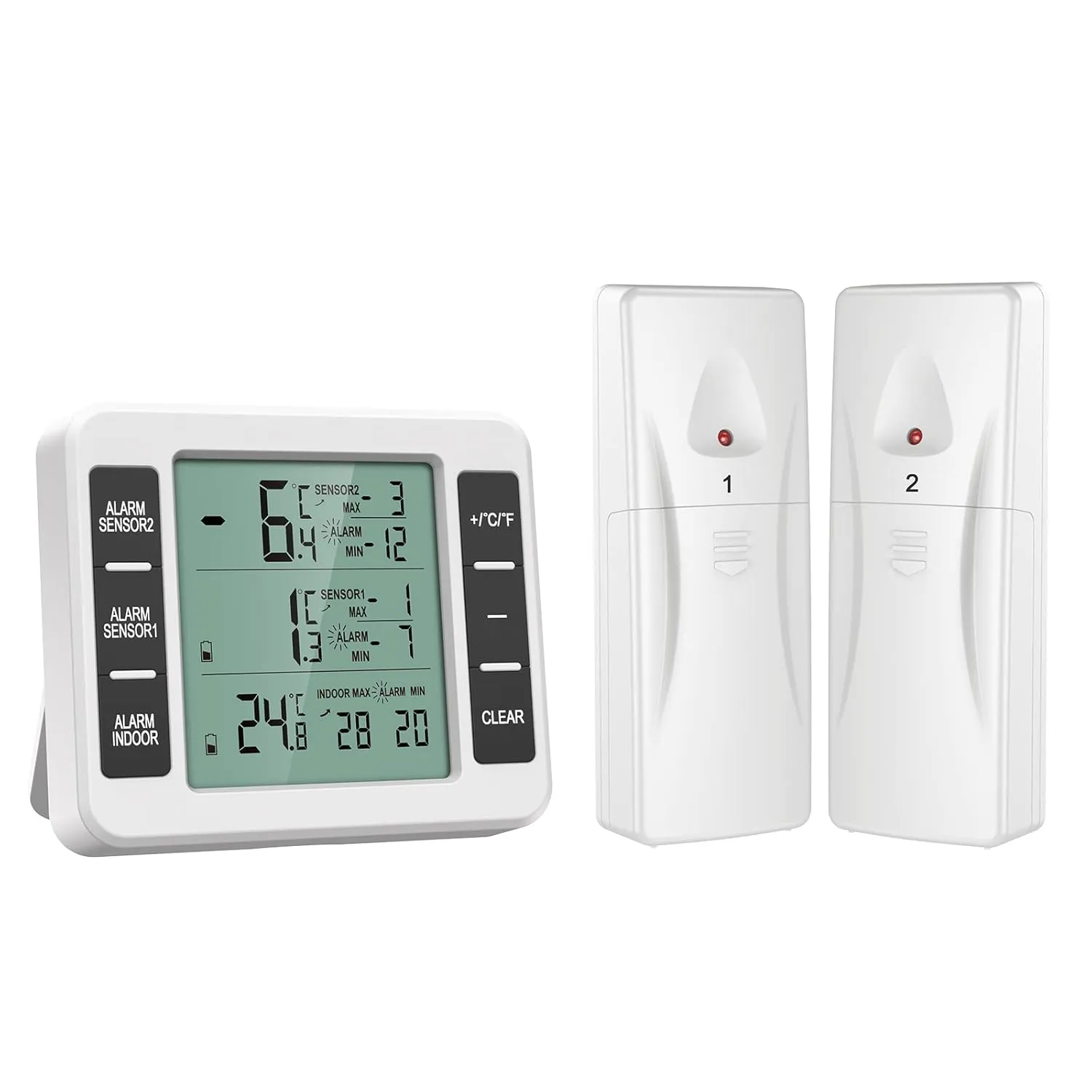 (UPGRADED) AMIR Refrigerator Thermometer, Wireless Indoor Outdoor Freezer Thermometer, Sensor Temperature Monitor with Audible Alarm Temperature Gauge for Kitchen, Freezer, Home (Battery not Included)