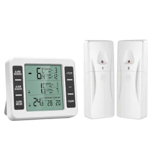(UPGRADED) AMIR Refrigerator Thermometer, Wireless Indoor Outdoor Freezer Thermometer, Sensor Temperature Monitor with Audible Alarm Temperature Gauge for Kitchen, Freezer, Home (Battery not Included)