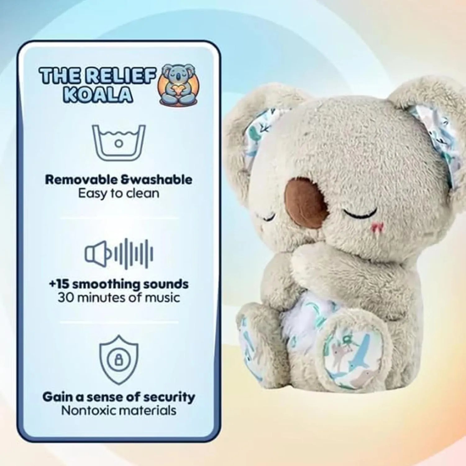 Upgraded The Relief Koala, Evora Anxiety Relief Koala, Adjustable Breathing Stuffed Animal with Musical Lights & Rhythmic Breathing Motion for Stress Relief & Emotional Support (1PC D)