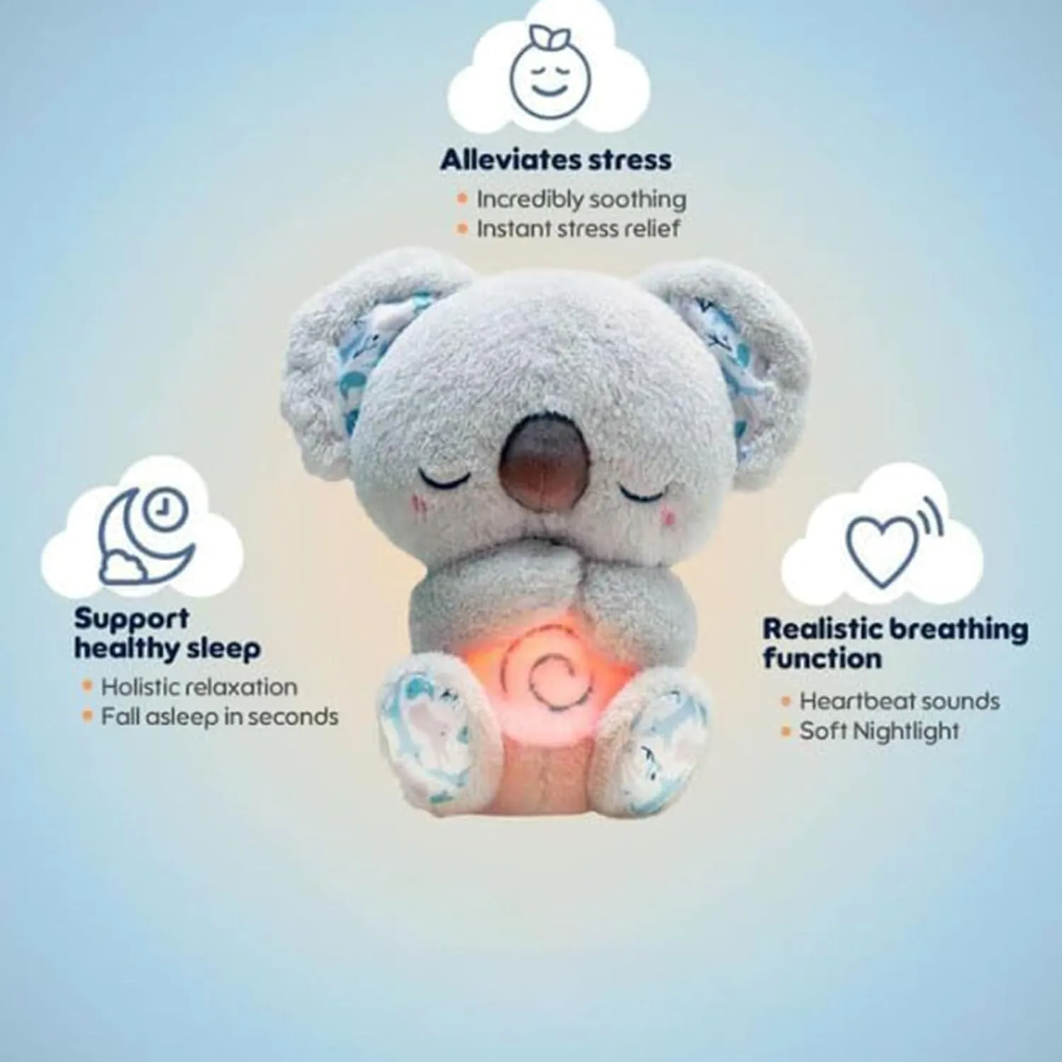 Upgraded The Relief Koala, Evora Anxiety Relief Koala, Adjustable Breathing Stuffed Animal with Musical Lights & Rhythmic Breathing Motion for Stress Relief & Emotional Support (1PC D)