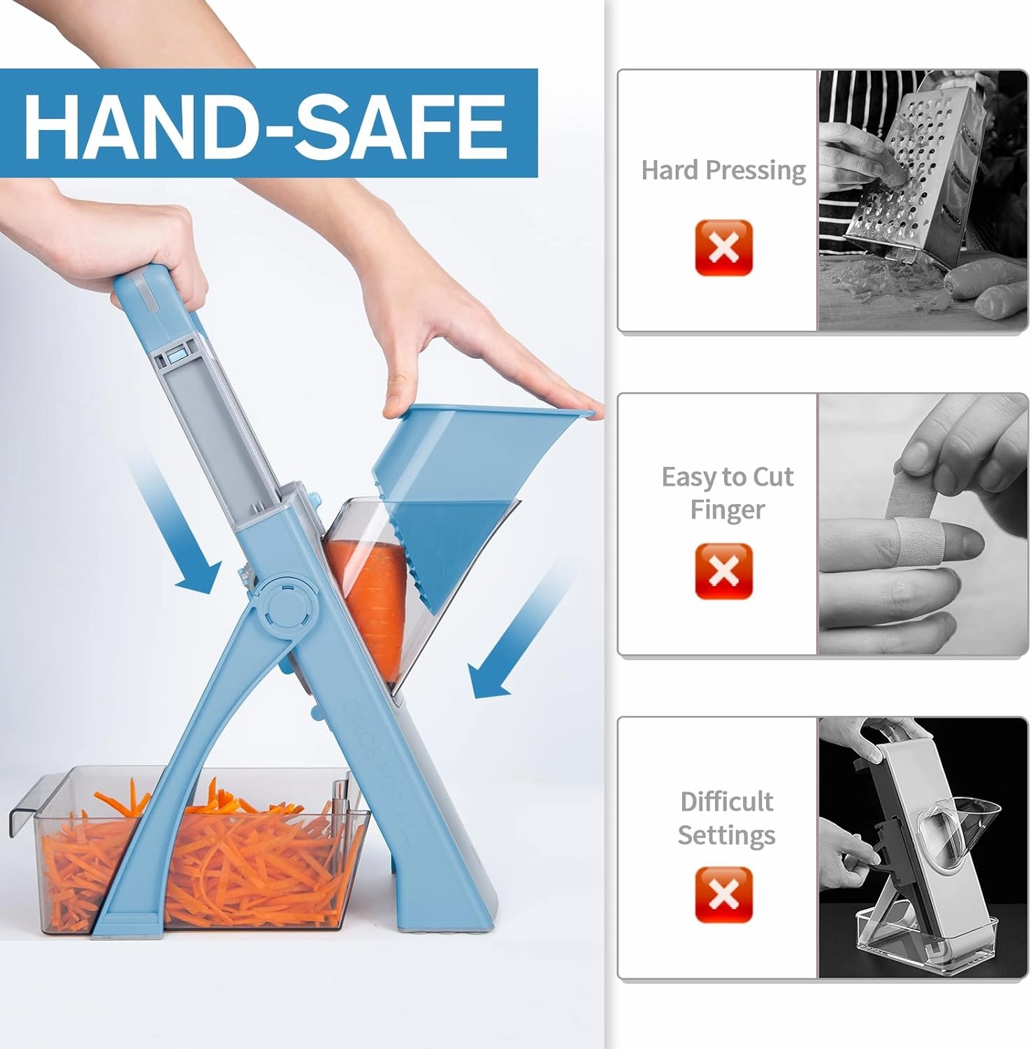 Upgraded version Mandoline Slicer for Kitchen &Safe Vegetable Chopper 5 in 1 & Adjustable mandoline slicer.Detachable Blade,Can cut slicing,strips,shredding and dicing Kitchen Veggie chopper