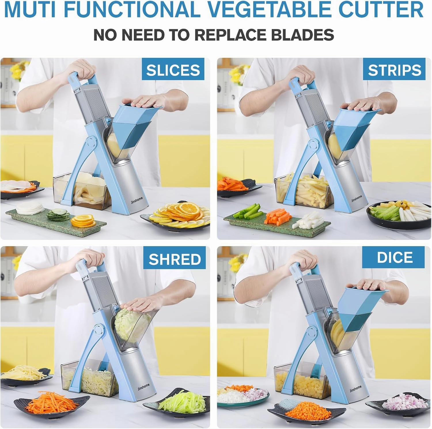 Upgraded version Mandoline Slicer for Kitchen &Safe Vegetable Chopper 5 in 1 & Adjustable mandoline slicer.Detachable Blade,Can cut slicing,strips,shredding and dicing Kitchen Veggie chopper
