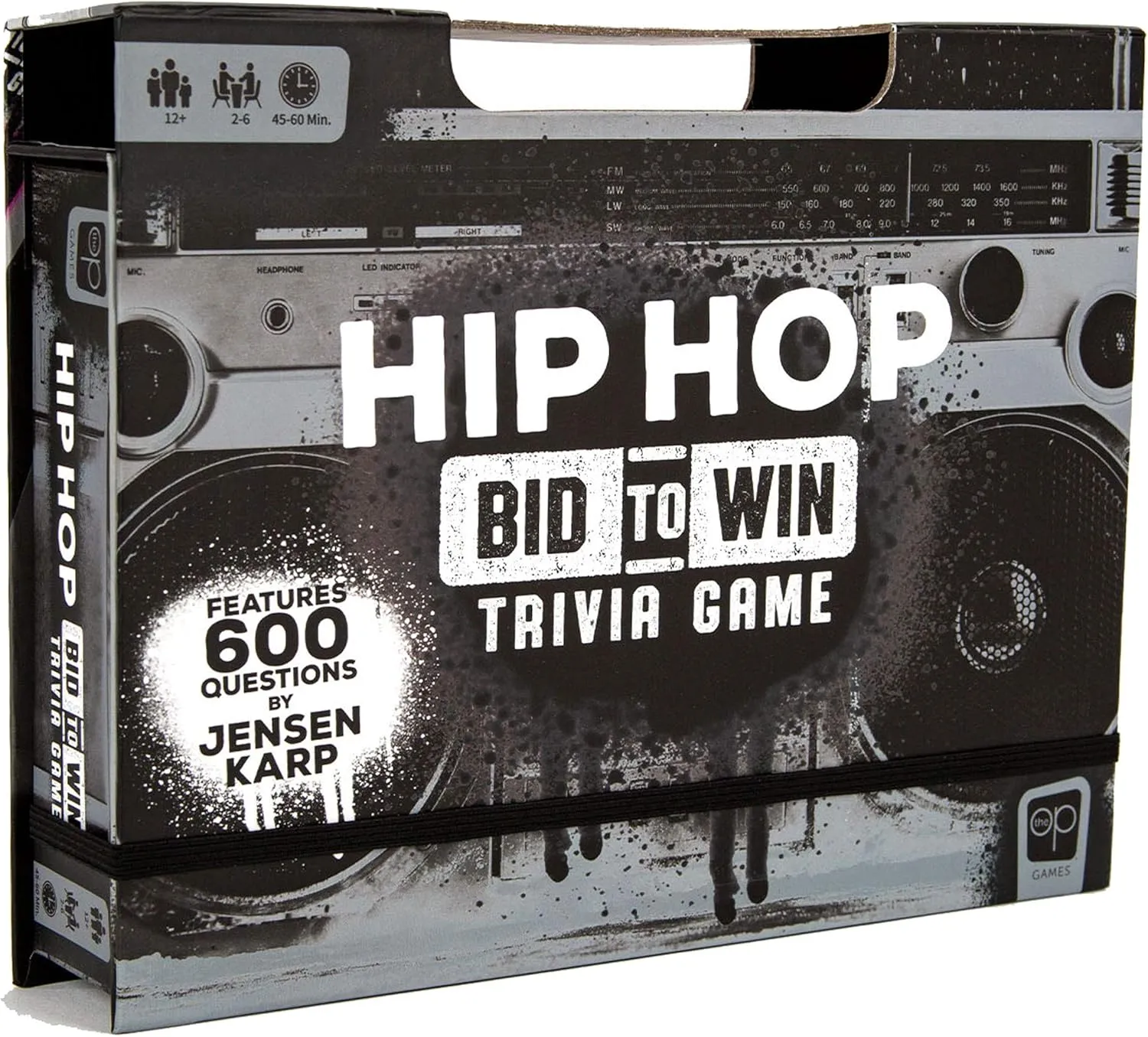 USAOPOLY Hip Hop Bid to Win Trivia Game | Music Board Game Featuring 600 Questions with a Hip Hop Trivia Theme | Custom Game Box Converts from Boom Box into Gameboard | Collectible Board Game