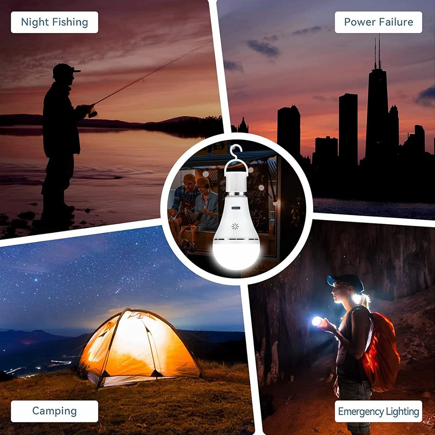 USB Rechargeable Light Bulb with Remote Control, 2600mAh Battery Powered Light Bulbs E26 Touch Control Dimmable LED Bulb with Timer, Outdoor Emergency Bulb with Hook,3000K/2 Pack