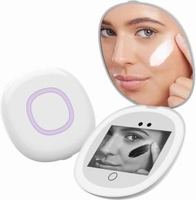 UV Mirror for Sunscreen Test,with UV Mirror Sunscreen Camera,Sun Protection Visualization Travel Makeup Mirror，with LED Light Compact Mirror & 3x Magnification Pocket Mirror,Mini Compact Hand Mirror