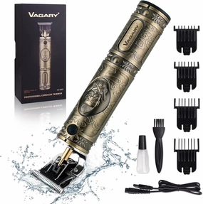 VAGARY Professional Electric Hair Clipper for Men,T Blade Beard Hair Trimmer,Clippers Cordless & Rechargeable Electric Shaver Haircut Clipper with Guide Combs,Home Barber Salon Set (Bronze)