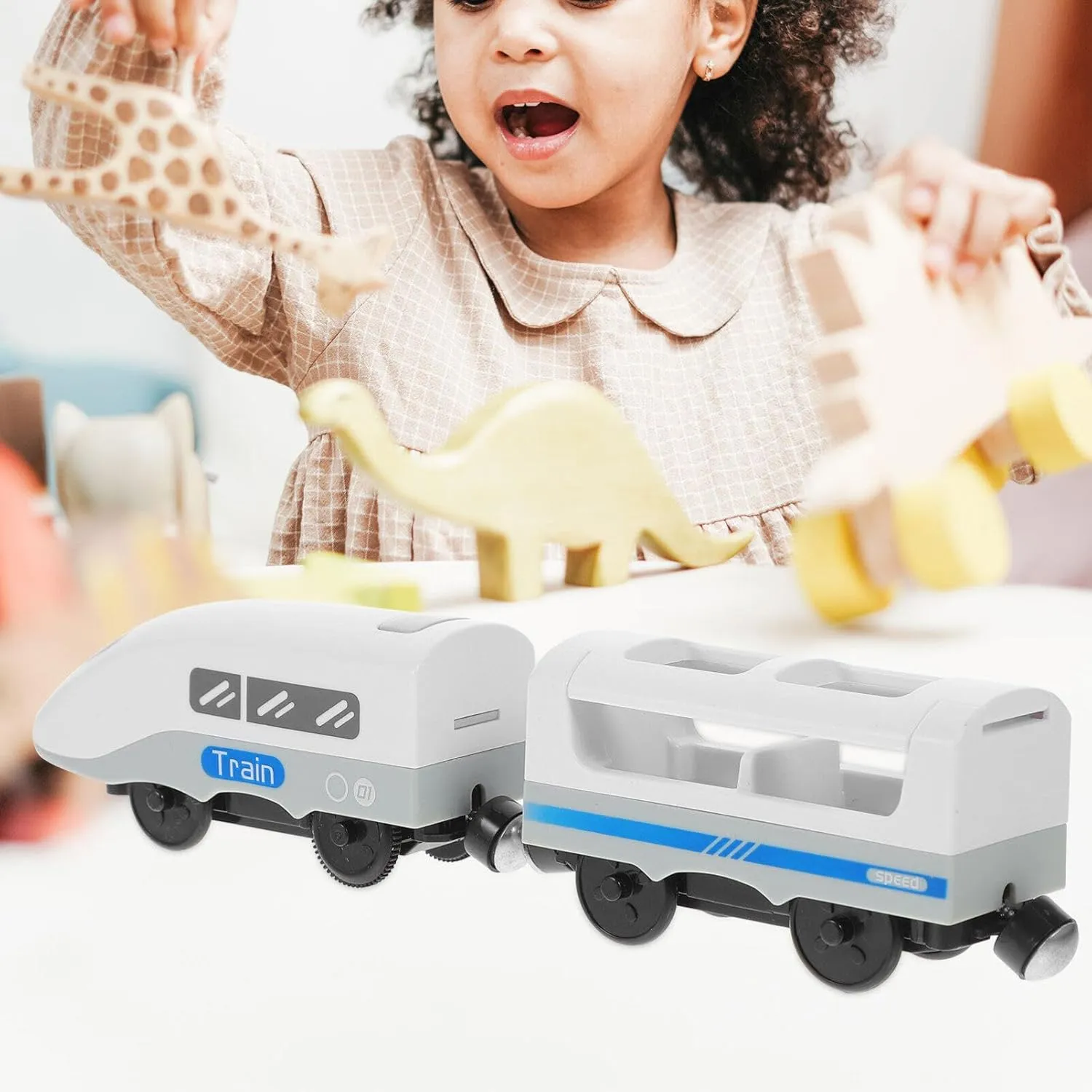 Vaguelly Kid's Intelligence Toy Educational Train Head Model Children's Birthday Present Battery Operated Toy Train