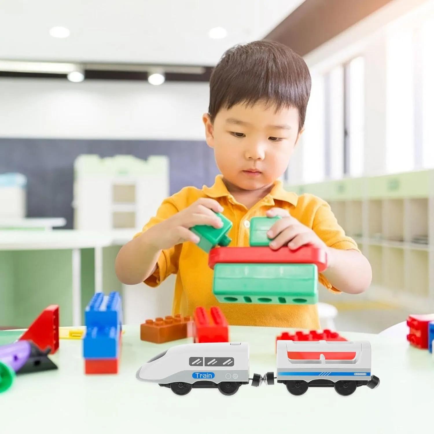 Vaguelly Kid's Intelligence Toy Educational Train Head Model Children's Birthday Present Battery Operated Toy Train